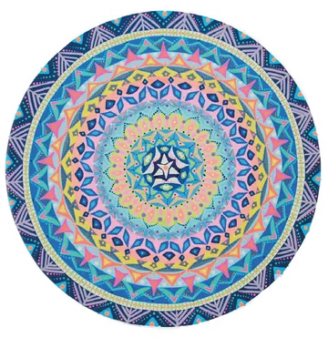 Mandala de Aire sagrado de líneas finas en turquesa, lila y amarillo