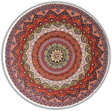 Mandala de puntos en rojo, naranja y ocre