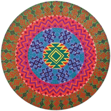 Mandala de Cartografía de lo sagrado con grecas y un rombo al centro, al estilo del telar de los Altos