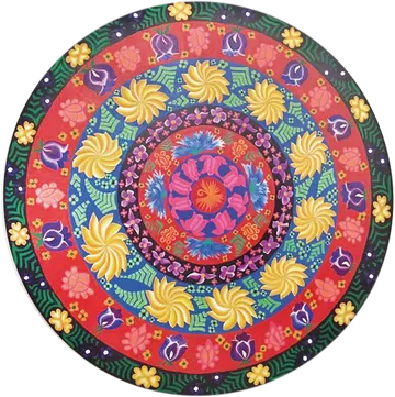 Mandala de Cartografía de lo sagrado con flores amarillas y fucsia