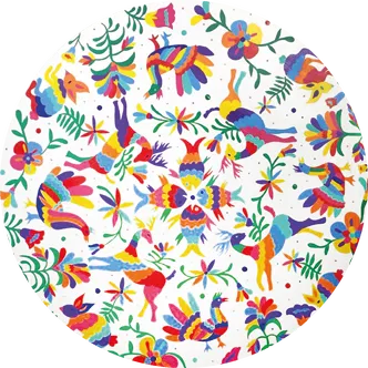 Mandala Peces y Venados: animales y flores de colores al estilo del bordado otomí