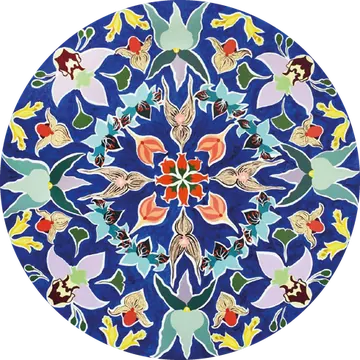 Mandala de Tierra sagrada con flores y aves de colores sobre azul rey